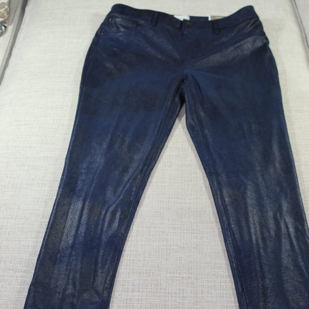 NWT Chico's the Ultimate Fit Blue Metallic Faux Suede Slim Pant